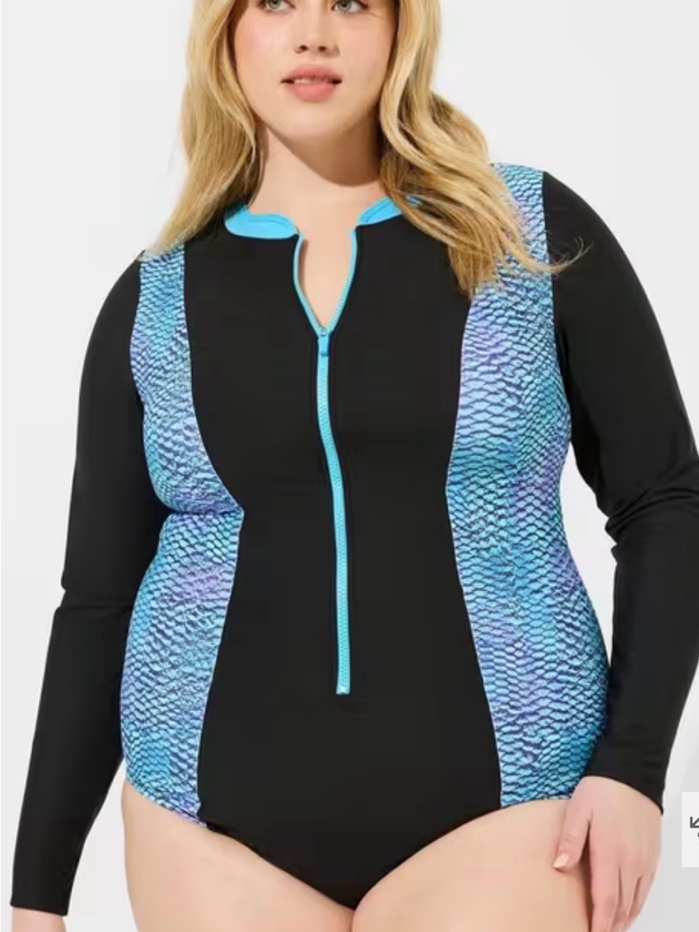 torrid Black One-Piece Swimsuit with Aqua Blue Side Panels